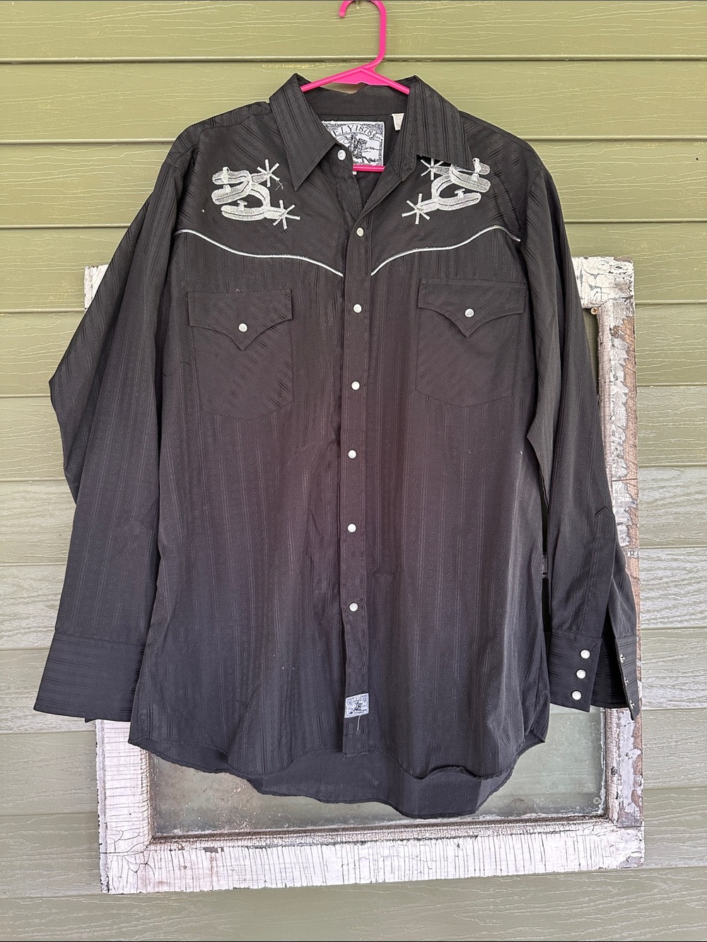 Ely Cattleman Black Western Snap Shirt with White Embroidery